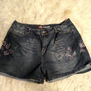 Kiss Therapy  Denim Embroidery Womens Shorts 20